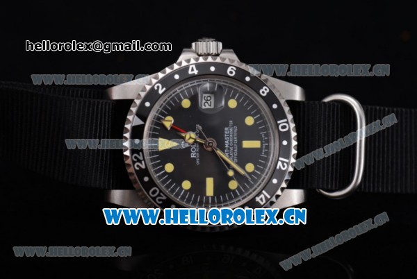 Rolex GMT-Master Asia 2813 Automatic Steel Case with Black Dial Black Nylon Strap and Yellow Markers - Click Image to Close